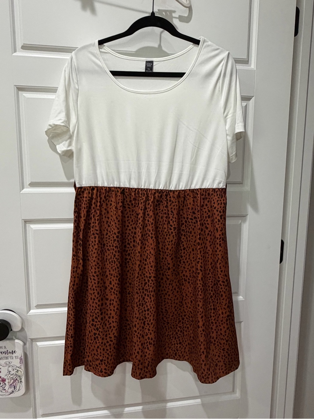 SHEIN White Top with Brown Leopard-Print Skirt Mini Dress